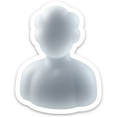 shoulder-up person with body and head made of white fluffy convex clouds, matte glass style sticker