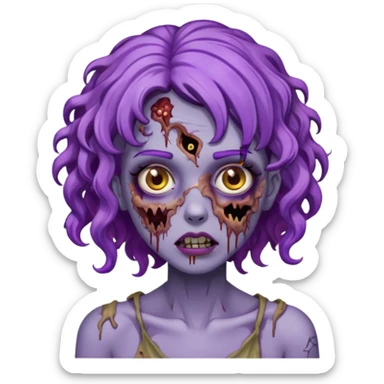 Quero uma imagem de uma garota zumbi com cabelo cacheado roxo sticker