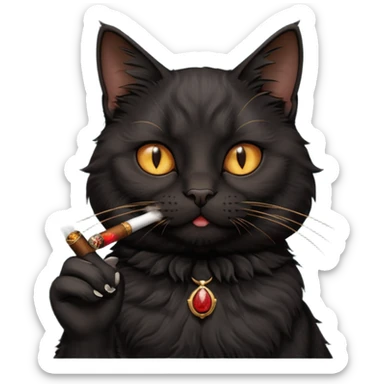 fluffy black  cat smoking a cigar sticker
