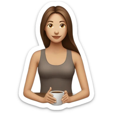 Yoga Woman long brown hair drinks coffee sticker