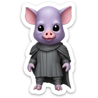 Lavender gray Pig darth Vader mask face pig armadillo walking darth Vader fanned tail feathered tail pig armadillo darth Vader face sticker