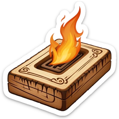 Pyrography icon, piece of wood being burned with a pyrography tool, visible burn marks forming intricate patterns, wood texture, minimalistic style, clean lines, transparent background. sticker