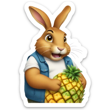 Fat stupid hare eating pineapple  sticker