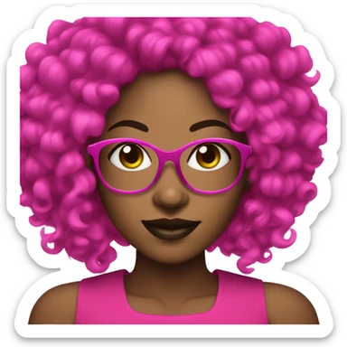 black women with earrings with fuchsia glasses with black curls happy sticker