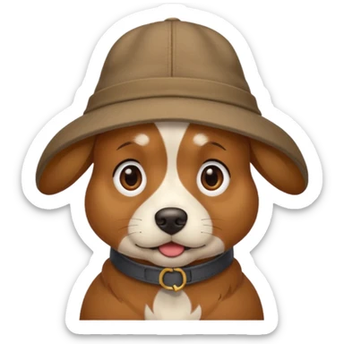 confused dog with a hat sticker