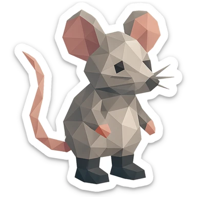 mouse emoji wearing black boots, low-poly polygonal style sticker