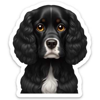 Small completely black king spaniel with black fur on his whole face and white fur on chest sticker