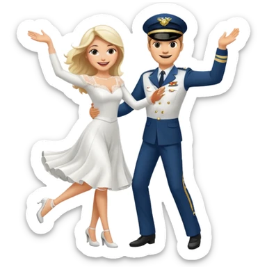 White bride and white pilot doing a salsa dance sticker