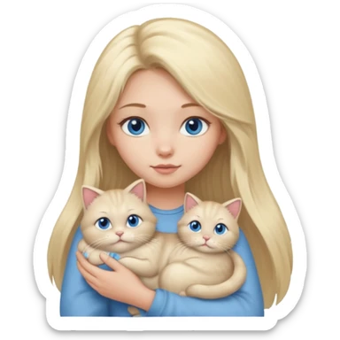 blonde girl with long blonde hair and blue eyes with chubby gray cat sticker
