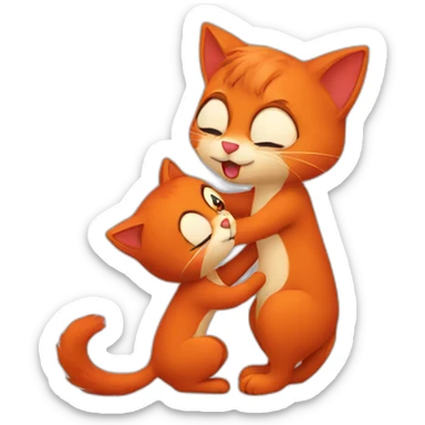 red cat and red squirrel kissing sticker