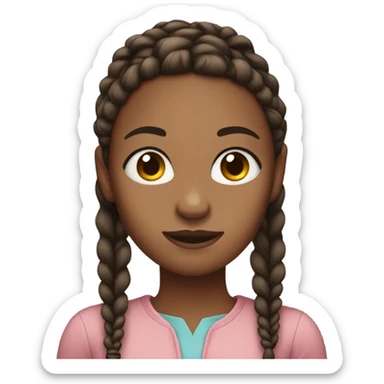Girl with big forehead lightskin, dark browb braids sticker