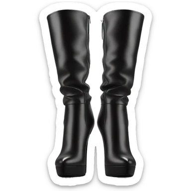 BRealistic pair of black peep toe leather high heel bootie boots facing forward.  sticker
