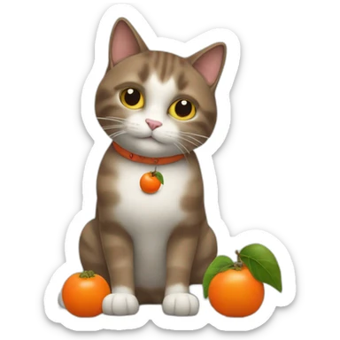 the cat holds a persimmon in its paws sticker