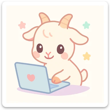 cute goat typing on a laptop, adorable and soft colors sticker