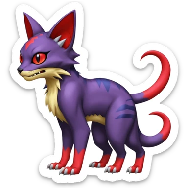 with red markings, scaley scaly batty feline-like quadrupedal digitigrade furry feral Bastet-Noibat-Gatomon-Garchomp-Digimon-Fakémon-Pokémon-creature (full body) sticker