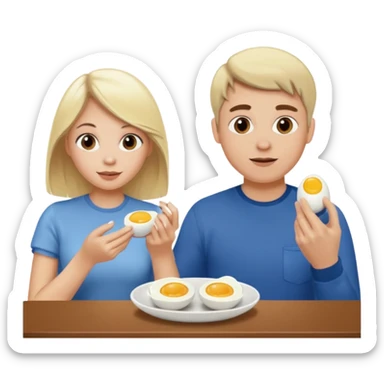 White blonde girl and white man with brown hair eating eggs  sticker