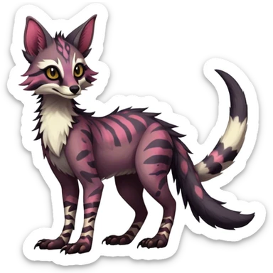 Feral Rare Fantasy dark vibrant Vernid-Sergal-Genet-Trico-species by LiLaiRa, random markings, tufted tail, tufted ears, full body sticker