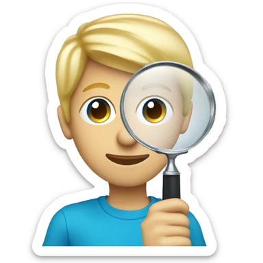 blonde blue eyes boy holding magnify glass sideways sticker