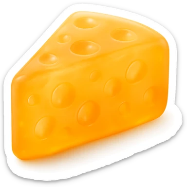 Make the wedge of cheese in the retro 90's toy style even more transparent while keeping its bright #FF8F15 color. Maintain the soft plastic, soft and squishy texture, some cloudiness, a bit shiny, highly detailed, appealing, and keep the realistic shadow under the cheese. Remove the background completely. sticker