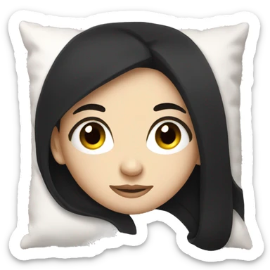 white girl with straight black hair laying down on a pillow sticker