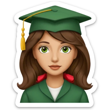 beautiful  womanolive skin with wavy long long brown hair and green eyes with school hat sticker