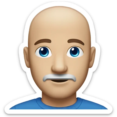 a bald white man with blue eyes and a short brown goatee sticker