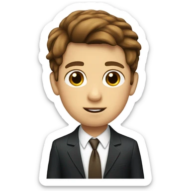 A boy with brown hair and a suit and tie sticker
