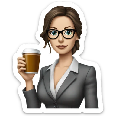 Lifelike Kate Beckinsale blue eyes wearing glasses in a business dress drinking a cup of tea  sticker