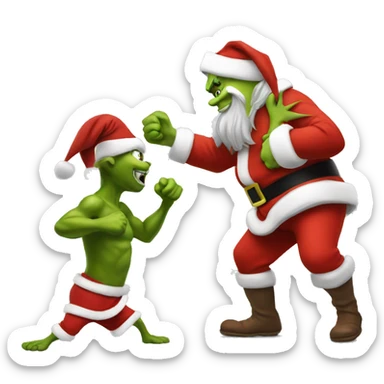 Santa punching the grinch sticker