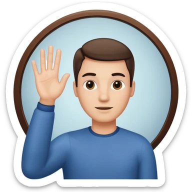 An man looking into a mirror holding his hand up sticker