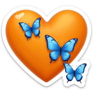 orange heart emoji in the center with blue butterfly emojis floating around sticker