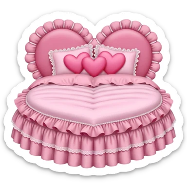 pink frilly bed with heart-shaped pillows lace coquette aesthetic sticker