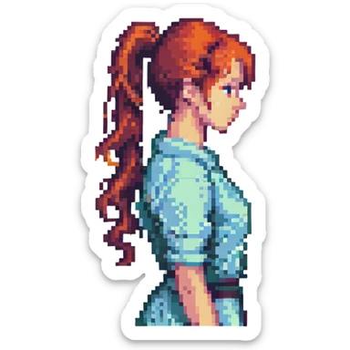 ponytail silhouette, minimalist pixel art style sticker