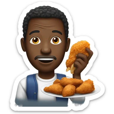 African man eating deep fried chicken sticker