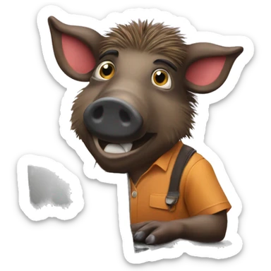Wild boar working in a computer like ig he worked as a marketing guy sticker