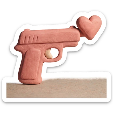 pink heart pistol, claymation style, soft pastel colors, visible fingerprints sticker