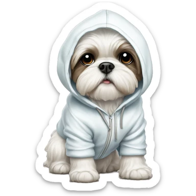 White Shih Tzu puppy wearing hoodie  sticker