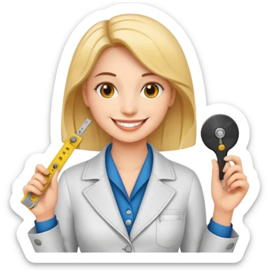 tailor woman holding measure sticker