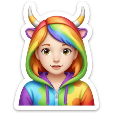 Cute girl in a rainbow onesie with cow horns  sticker