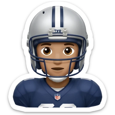 football player wearing white, silver, navy blue colors, and helmet should say 784 sticker