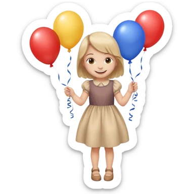 birthday small  girl in biege dress + baloons sticker