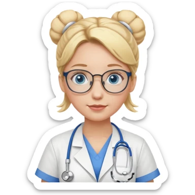 Nurse Blonde hair with two buns, blue eyes, stethoscope, and glasses sticker