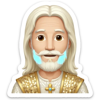 Jesus, Son of God from Gods and Goddesses with long white hair and beard, ivory sequin outfit sticker