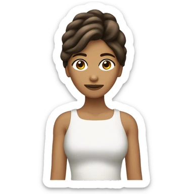 Mujer cabello castaño oscuro largo ondulado y flequillo ojos almendra sticker