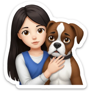 Girl with dark long hair loving on white boxer sticker