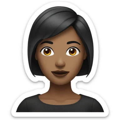 black woman with black short bob and a nice top sticker