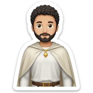 
-Apariencia: Joven de unos 25-30 años, atractivo,.
-Rostro: Ojos oscuros, piel ligeramente morena, rasgos árabes finos.
-Cabello: Negro, algo rizado o suelto, con barba fina.
Cuerpo entero Cuando es “Don Carlos”, viste como cristiano (camisa blanca, capa corta, colores sobrios). sticker