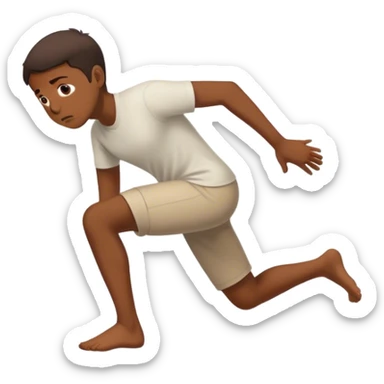 A person who has just fallen, now getting up from the ground, with a focused expression, pushing themselves back up to their feet sticker