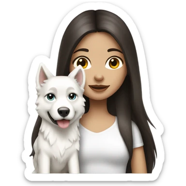 Brunette long haired girl holding a white husky  sticker