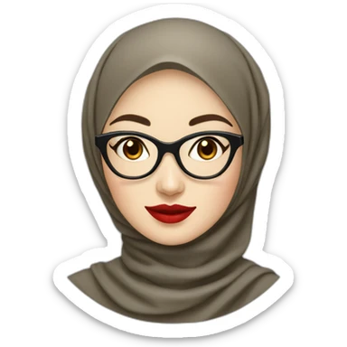 Classy Indonesian woman with pale skin and red lips wear hijab and round glasses smiling sticker